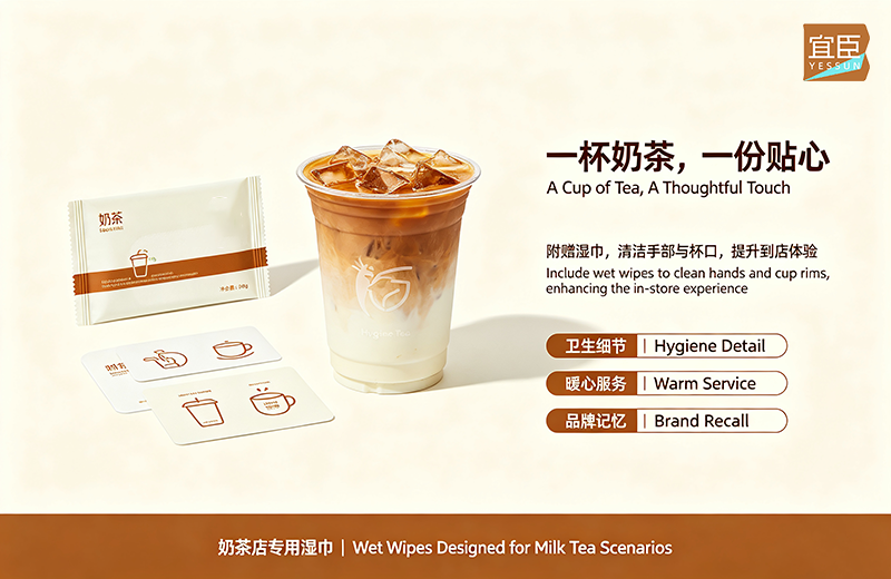 Milk tea shop specific wet wipes: creating a dual texture of store hygiene and brand